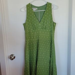 Kay Unger silk Green Polka Dot Midi Dress